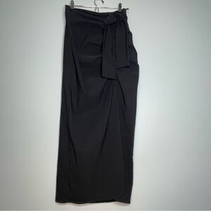 NWT Zara Long Black Linen Blend Skirt Ruched Faux Wrap Size Small
